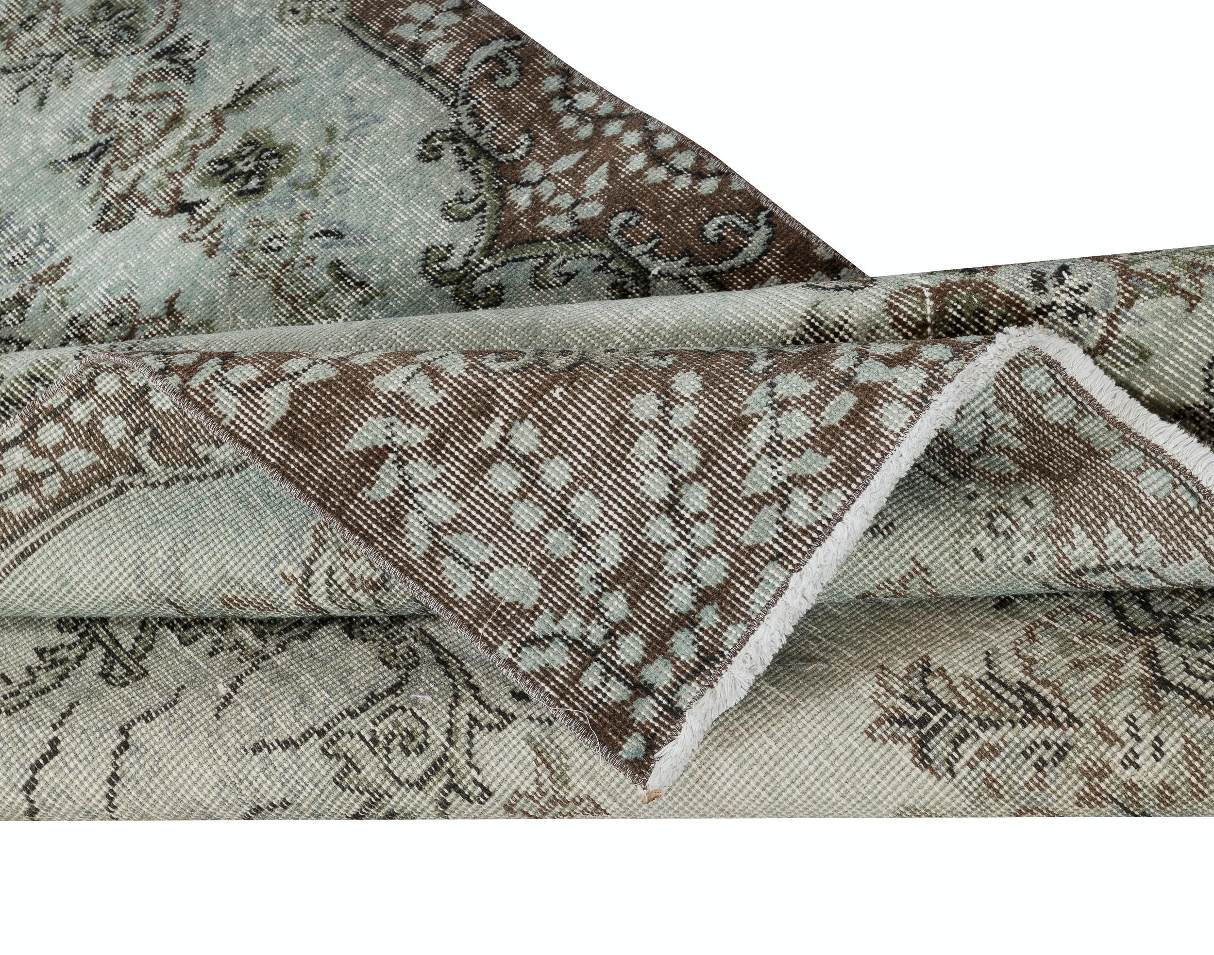Modern 3.8x6.8 Ft Light Blue Over-Dyed Handmade Turkish Small Rug with Medallion Design For Sale
