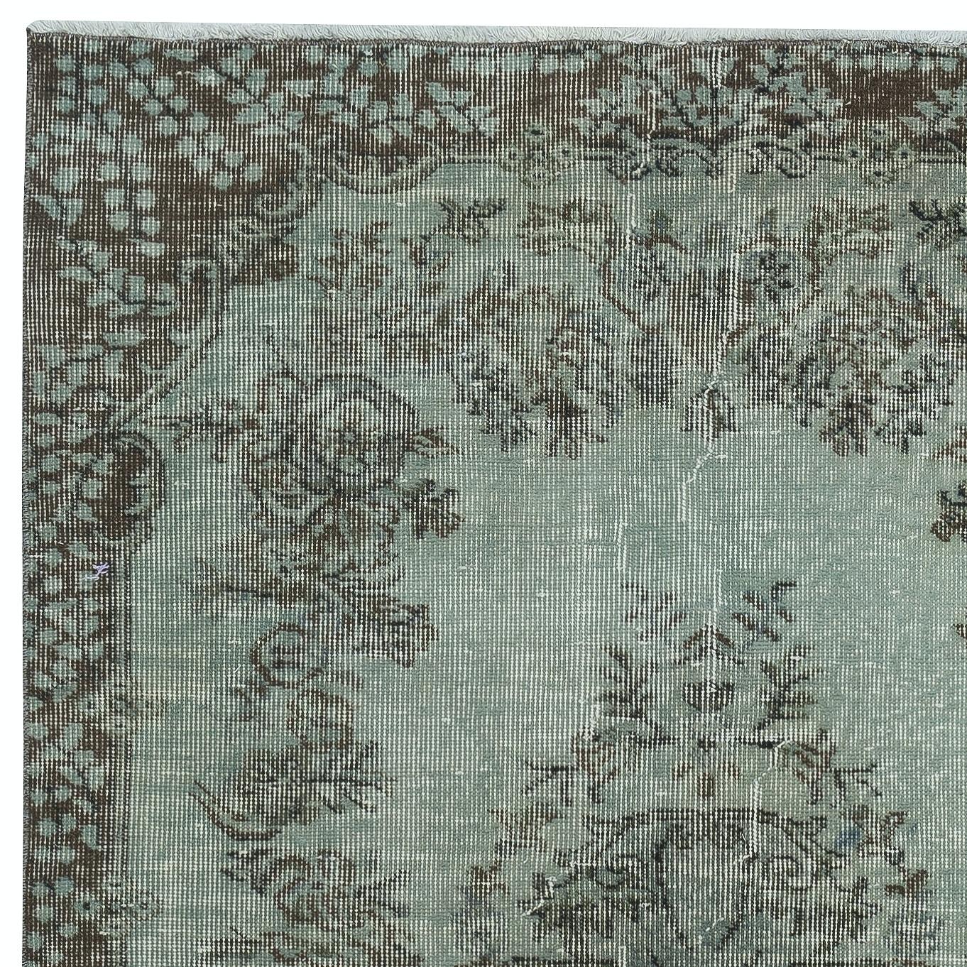 Hand-Knotted 3.8x6.8 Ft Light Blue Over-Dyed Handmade Turkish Small Rug with Medallion Design For Sale