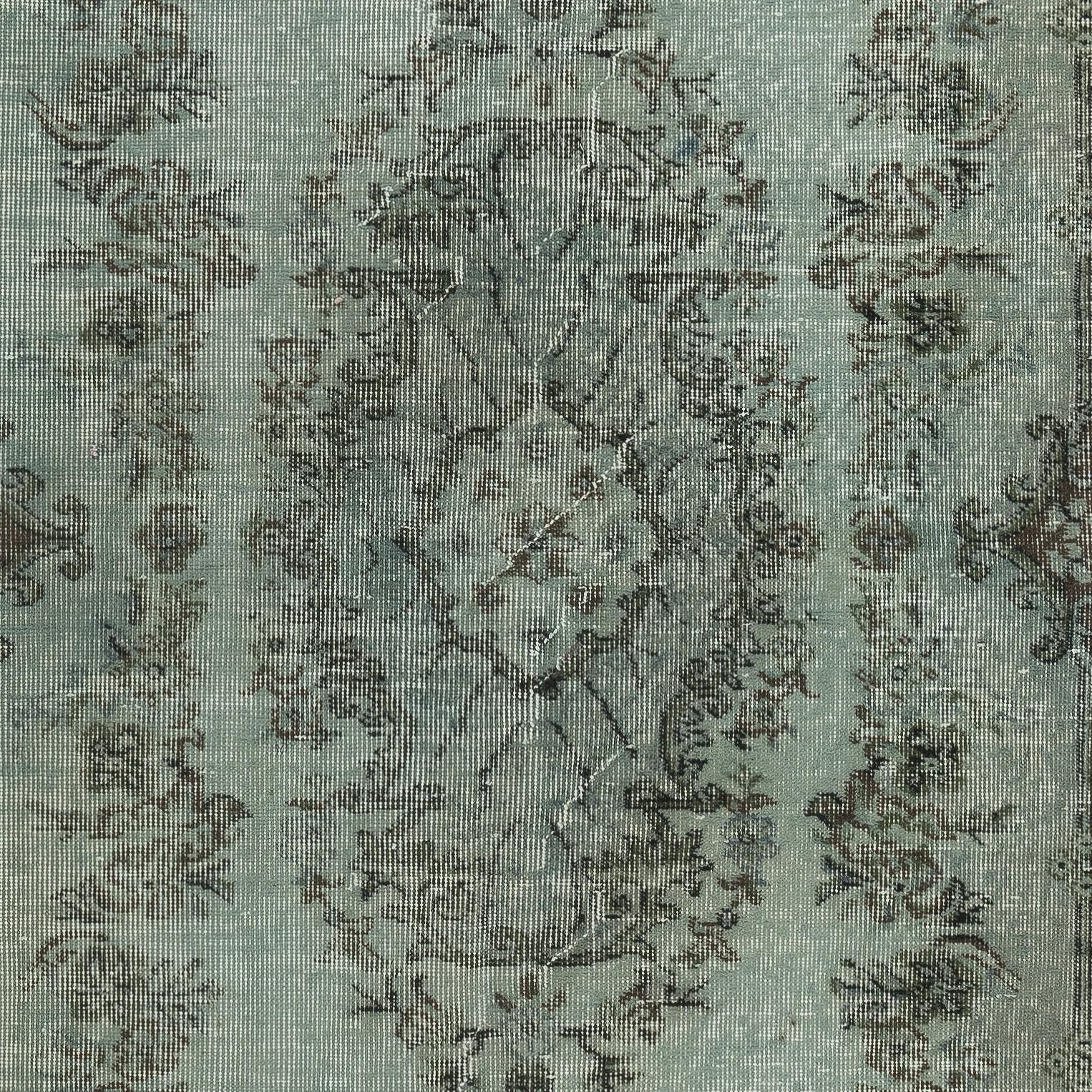 3.8x6.8 Ft Light Blue Over-Dyed Handmade Turkish Small Rug with Medallion Design In Good Condition For Sale In Spring Valley, NY