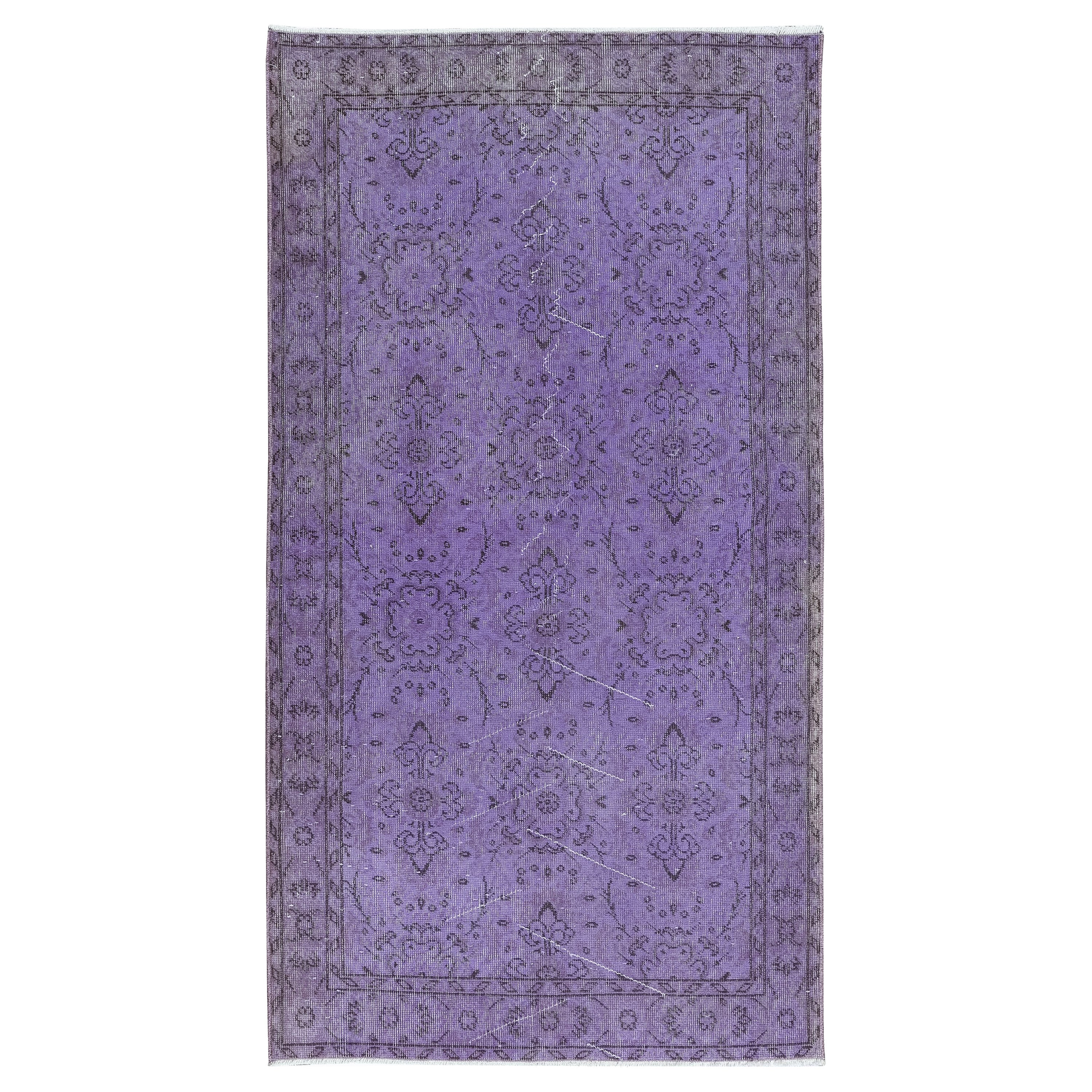 3.8x6.8 Ft Lila Teppich, handgefertigter Küchenteppich, dekorativer türkischer Teppich