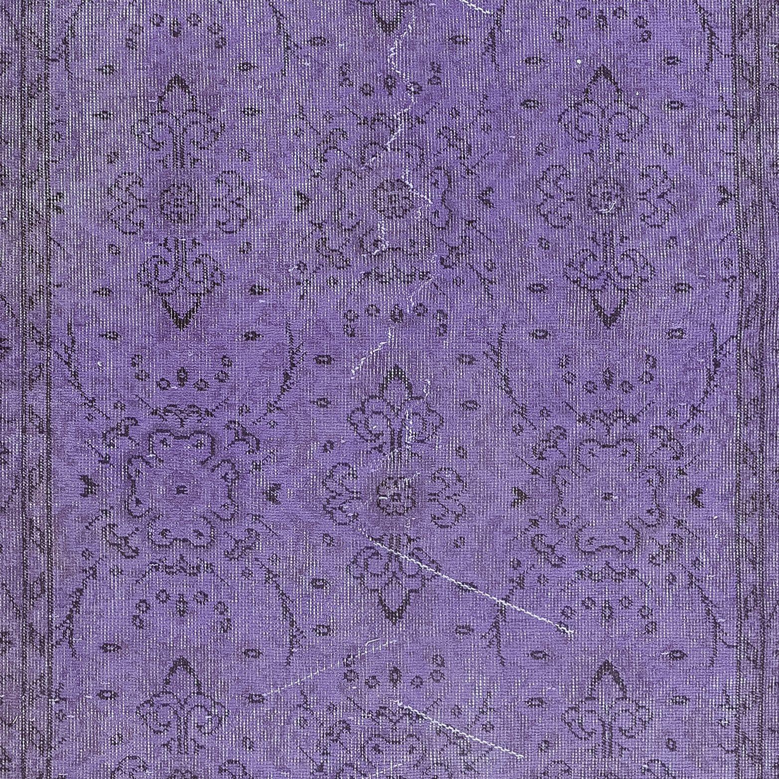 Modern 3.8x6.8 Ft Purple Area Rug, Handmade Kitchen Rug, Upcycled Turkish Carpet For Sale