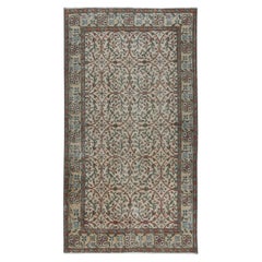 Tappeto anatolico vintage fatto a mano di 3,8x6,8 piedi in beige con design floreale all-over