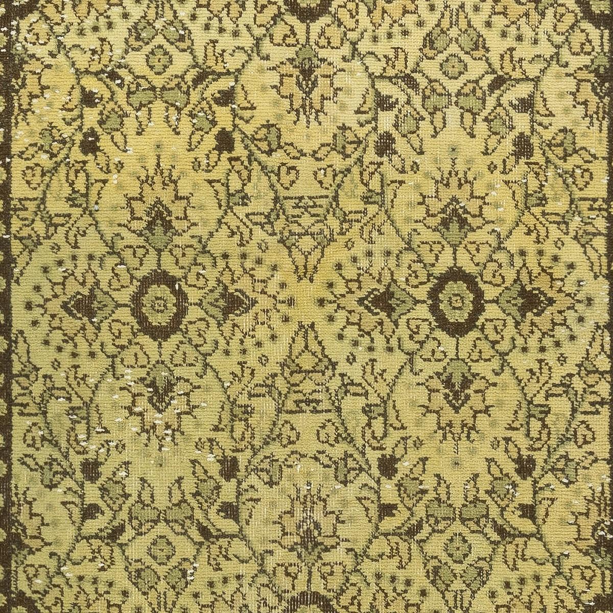 Mid-20th Century 3.8x6.8 Ft Vintage Handmade Turkish Area Rug dyed in Yellow 4 Modern Interiors For Sale
