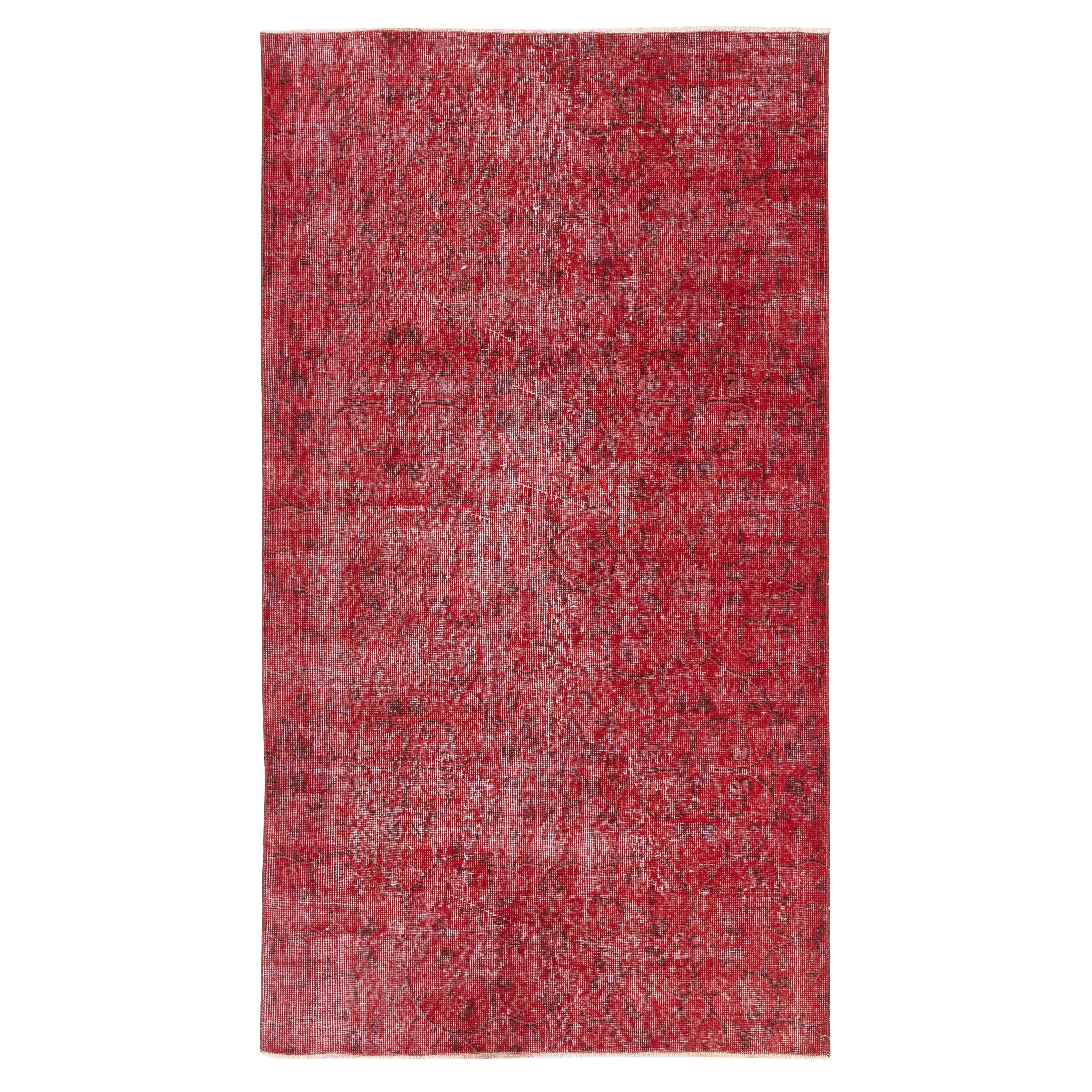 3.8x6.8 Ft Vintage Handmade Turkish Rug Redyed in Rot für zeitgenössische Interieurs