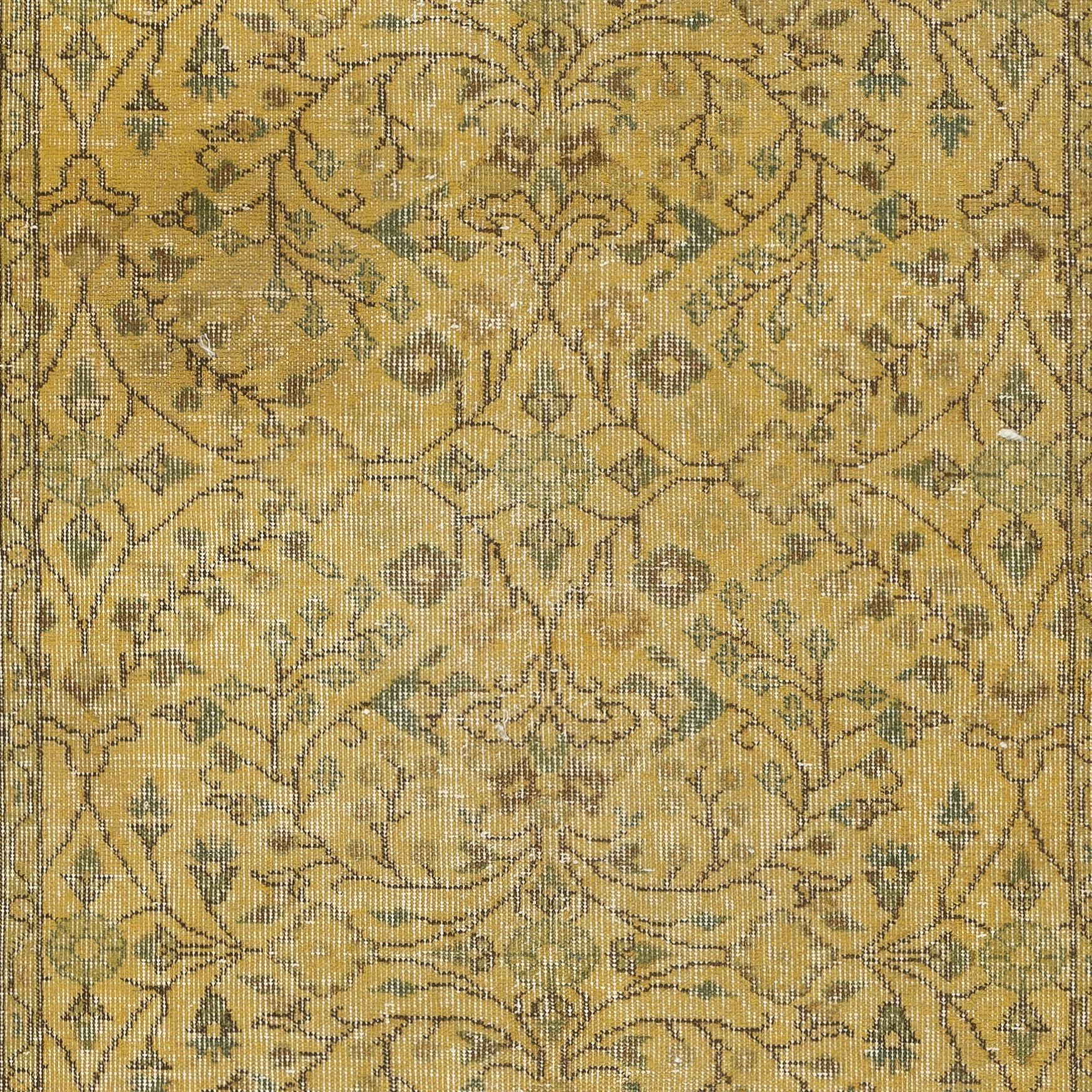 3.8x6.8 Ft Vintage Handmade Türkischer Teppich Redyed in Gelb für moderne Interieurs (Handgeknüpft) im Angebot