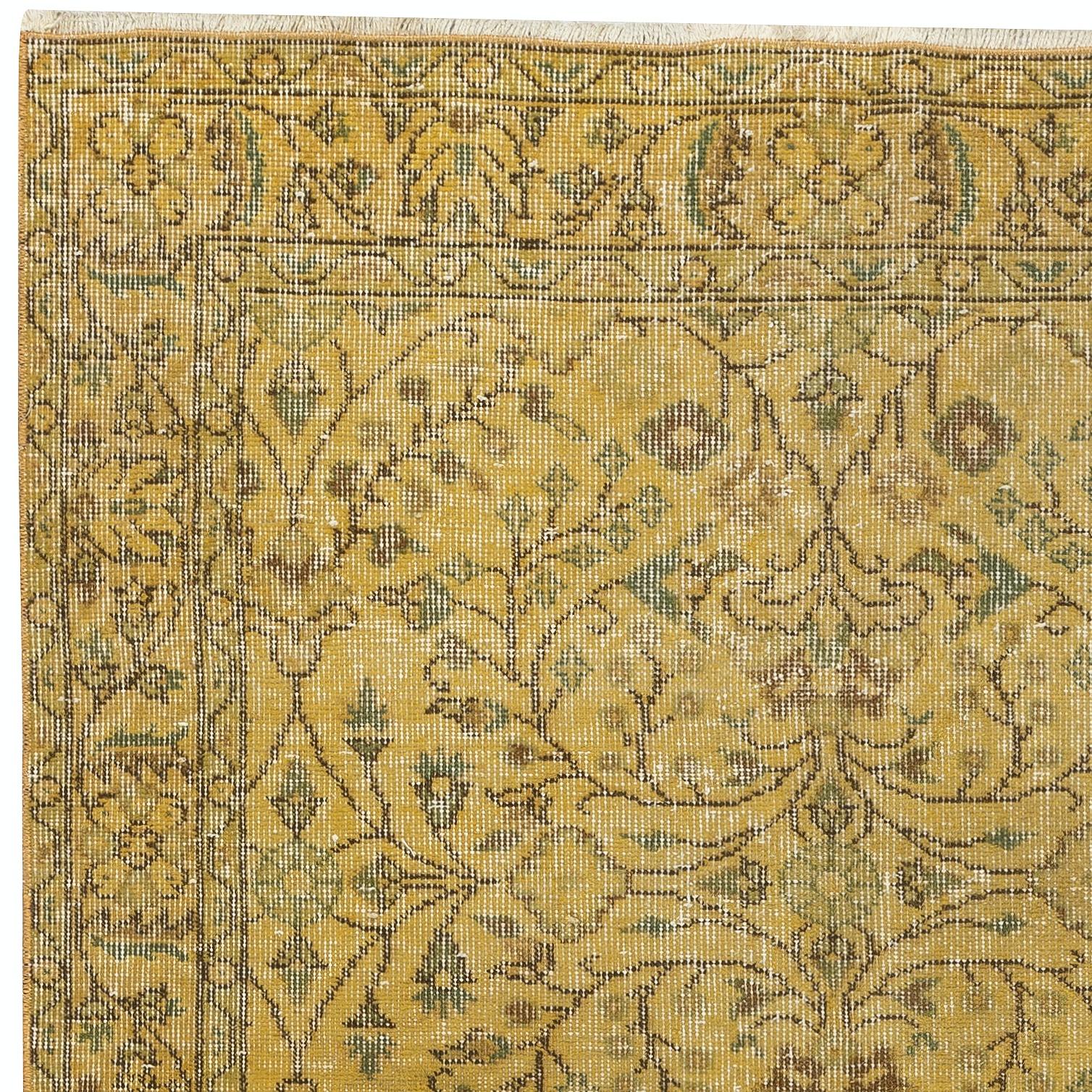 3.8x6.8 Ft Vintage Handmade Türkischer Teppich Redyed in Gelb für moderne Interieurs im Zustand „Gut“ im Angebot in Spring Valley, NY