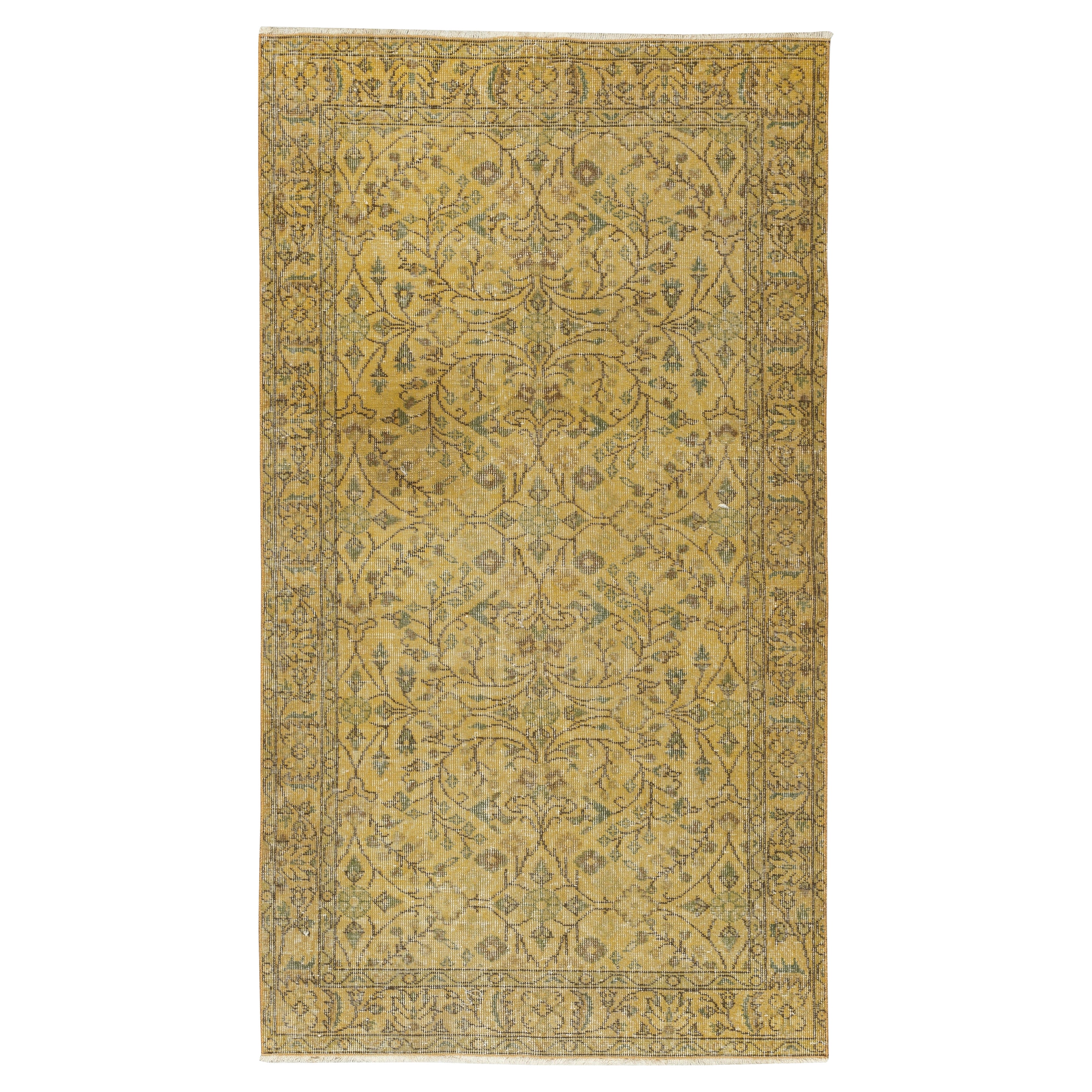 3.8x6.8 Ft Vintage Handmade Türkischer Teppich Redyed in Gelb für moderne Interieurs