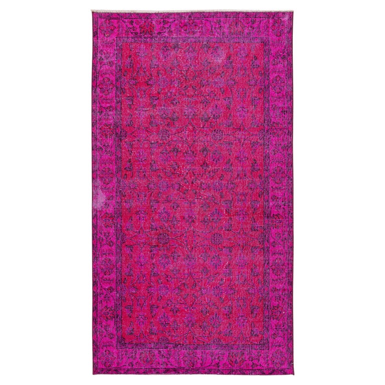 Pink Classical Rug Vintage Rug Re-Dyed in Pink with Floral Design, Handknotted in Turkey ...