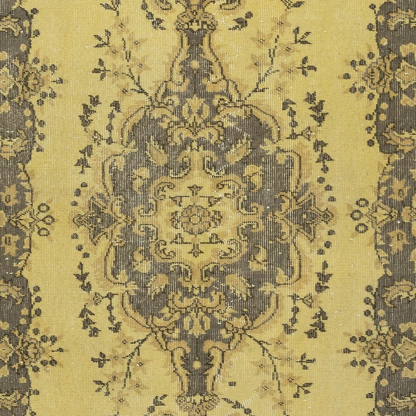 3.8x7 Ft Decorative Handmade Turkish Area Rug in Yellow with Medallion Design In Good Condition For Sale In Spring Valley, NY