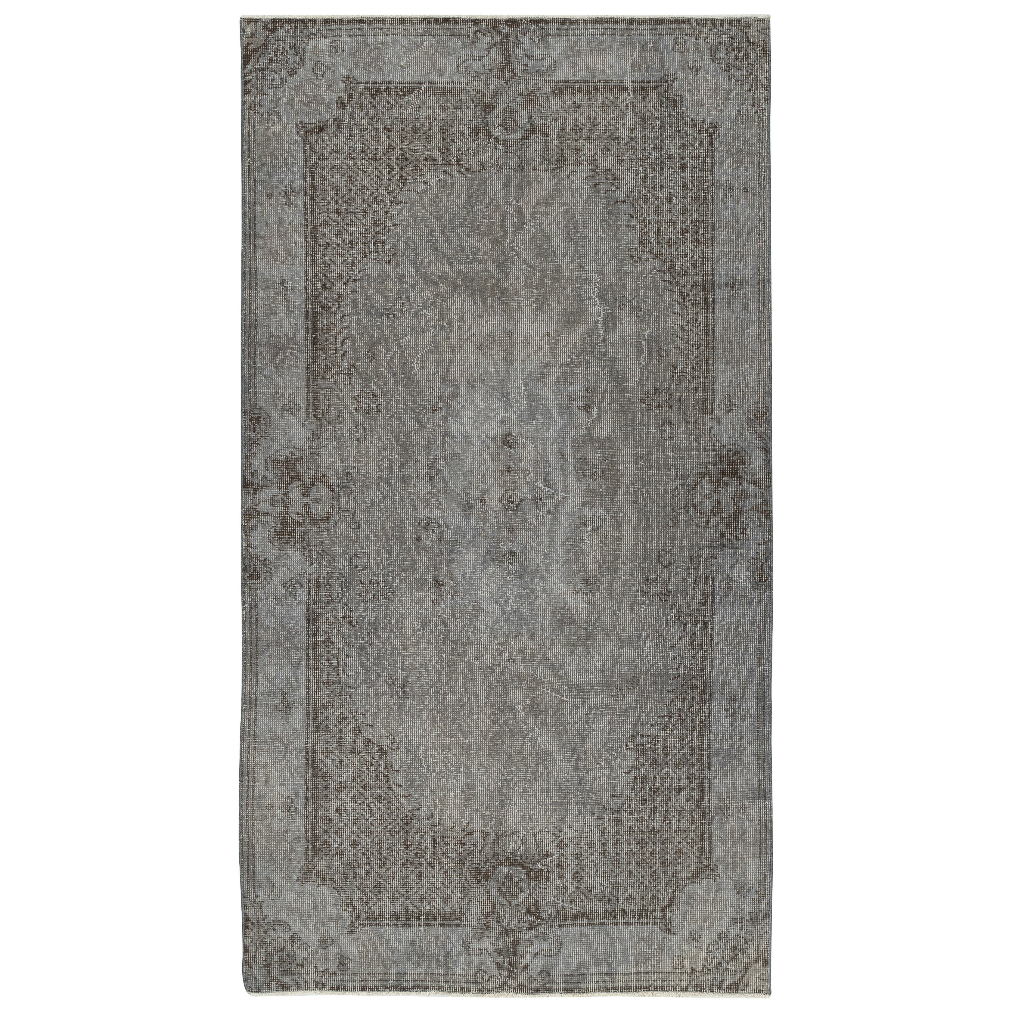 3.8x7 Ft Gray Overdyed Vintage Türkischer Teppich. Handgeknüpfter Teppich für das moderne Zuhause