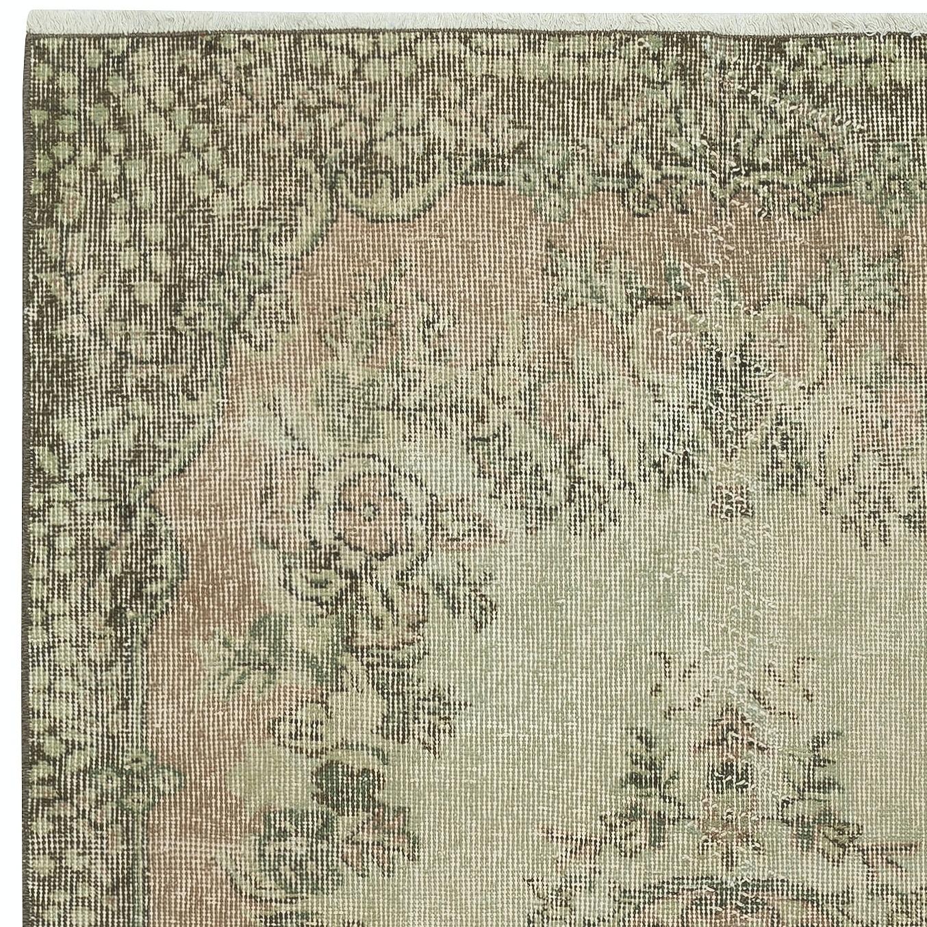 Hand-Knotted 3.8x7 Ft Green Color Modern Accent Rug with Medallion Design, Handmade in Turkey For Sale