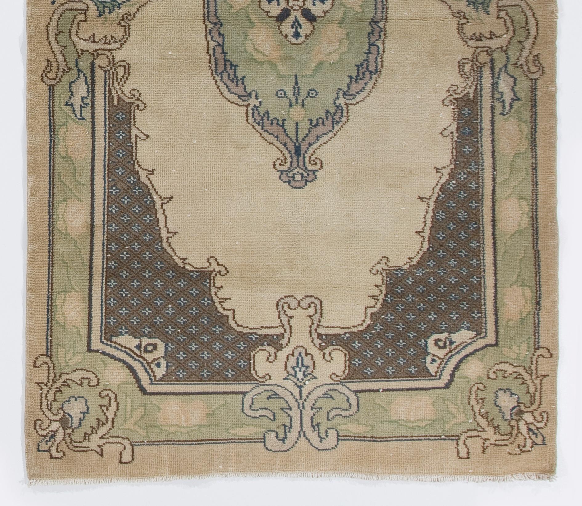 Oushak 3.8x7 Ft Hand Knots Vintage Baroque Style Accent Rug, Home Decor Small Carpet (tapis d'accent) en vente