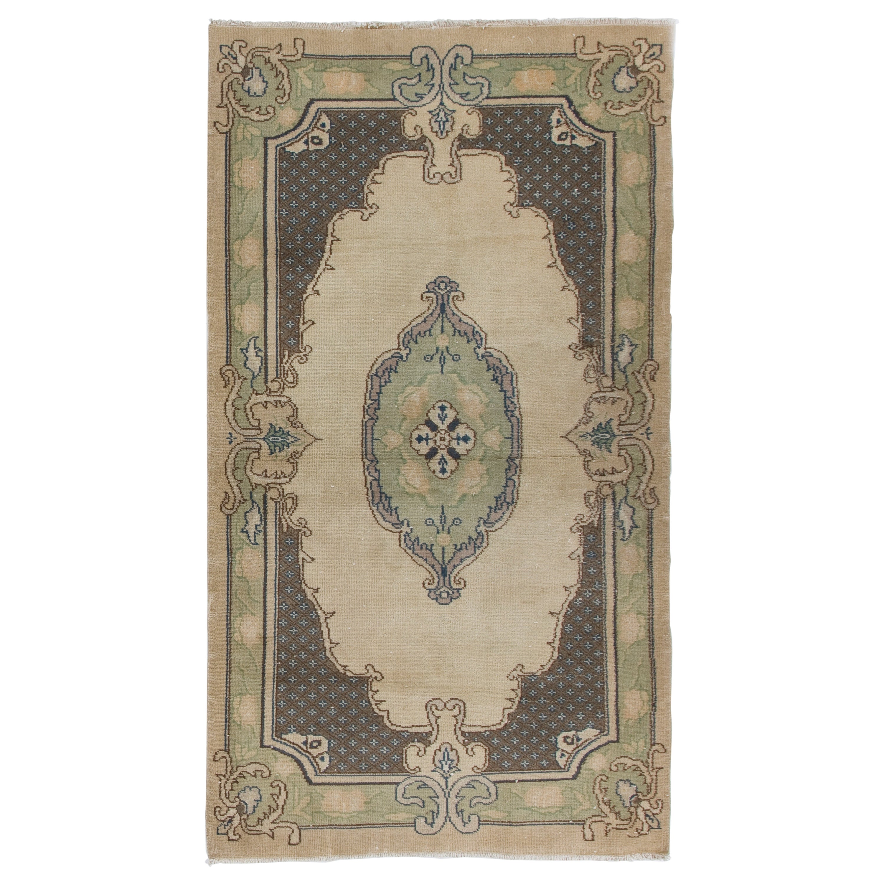3,8x7 Ft Handgeknüpfter Vintage-Akzentteppich im Barockstil, Home Decor