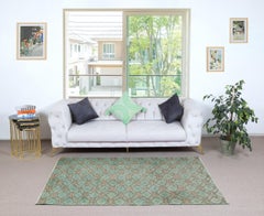 3.8x7 Ft Handknotted Vintage Floral Design Turkish Accent Rug in Shades of Green