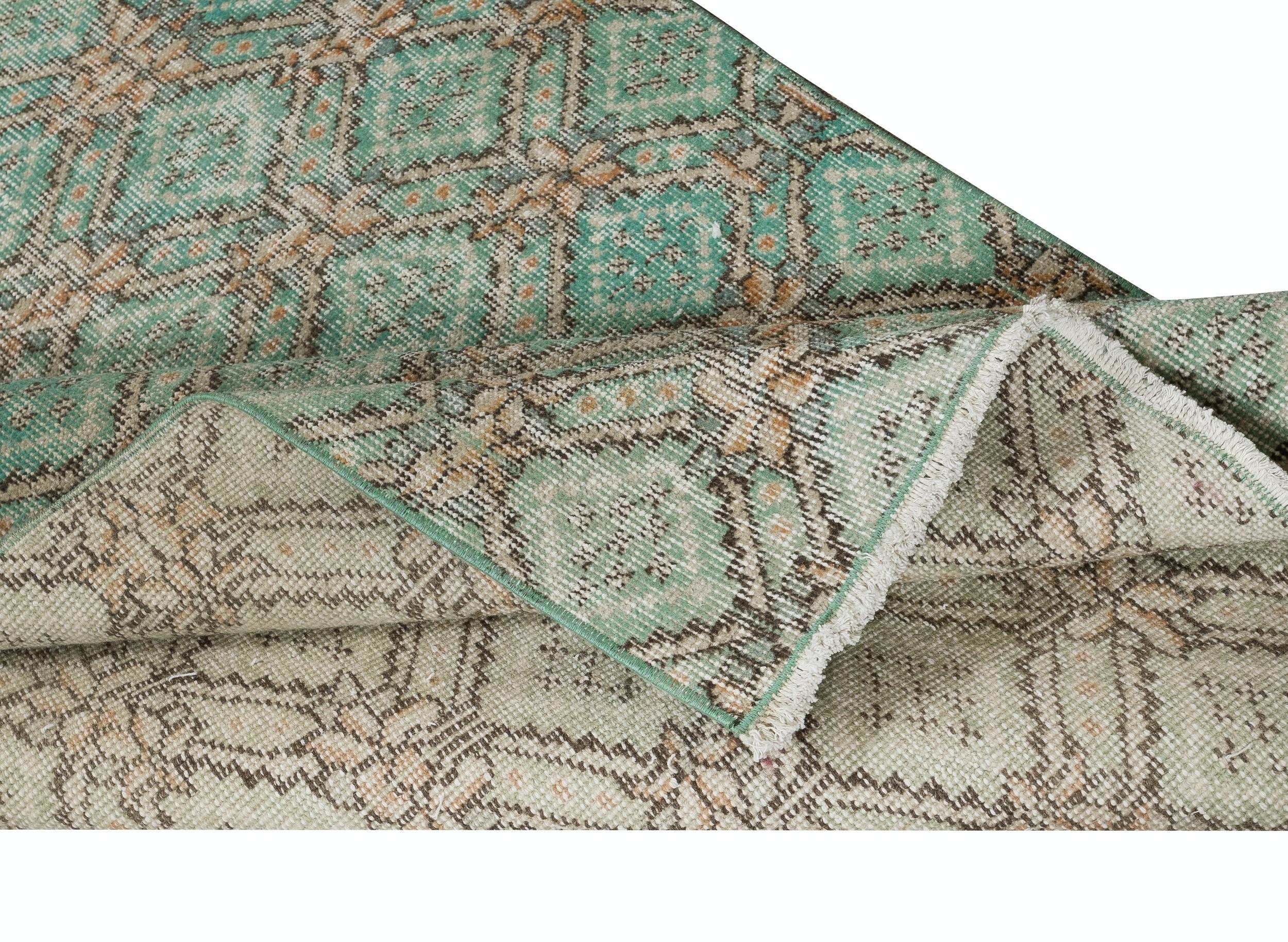 Rustic 3.8x7 Ft Handknotted Vintage Floral Design Turkish Accent Rug in Shades of Green For Sale