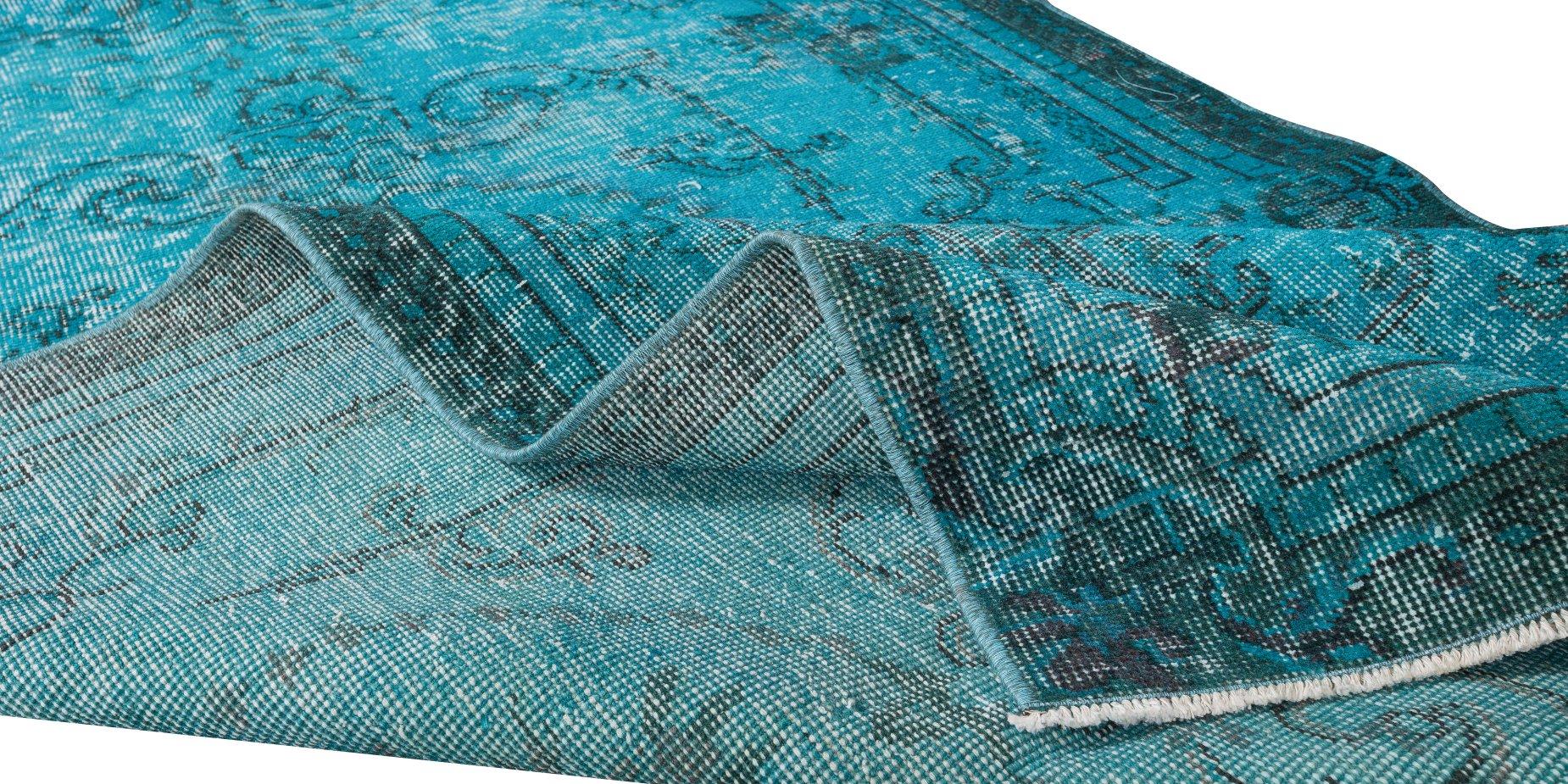 Hand-Knotted Handmade Turkish Rug in Teal Blue & Turquoise, Ideal 4 Modern Interiors For Sale
