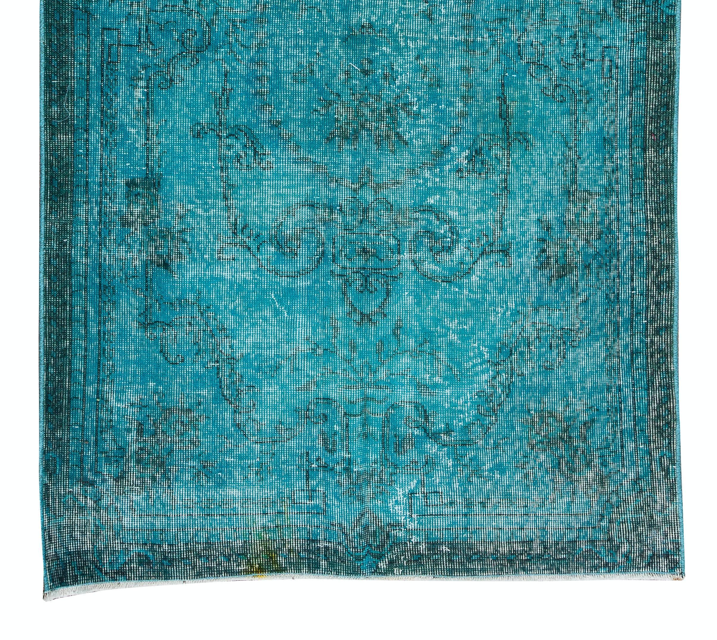 20th Century Handmade Turkish Rug in Teal Blue & Turquoise, Ideal 4 Modern Interiors For Sale