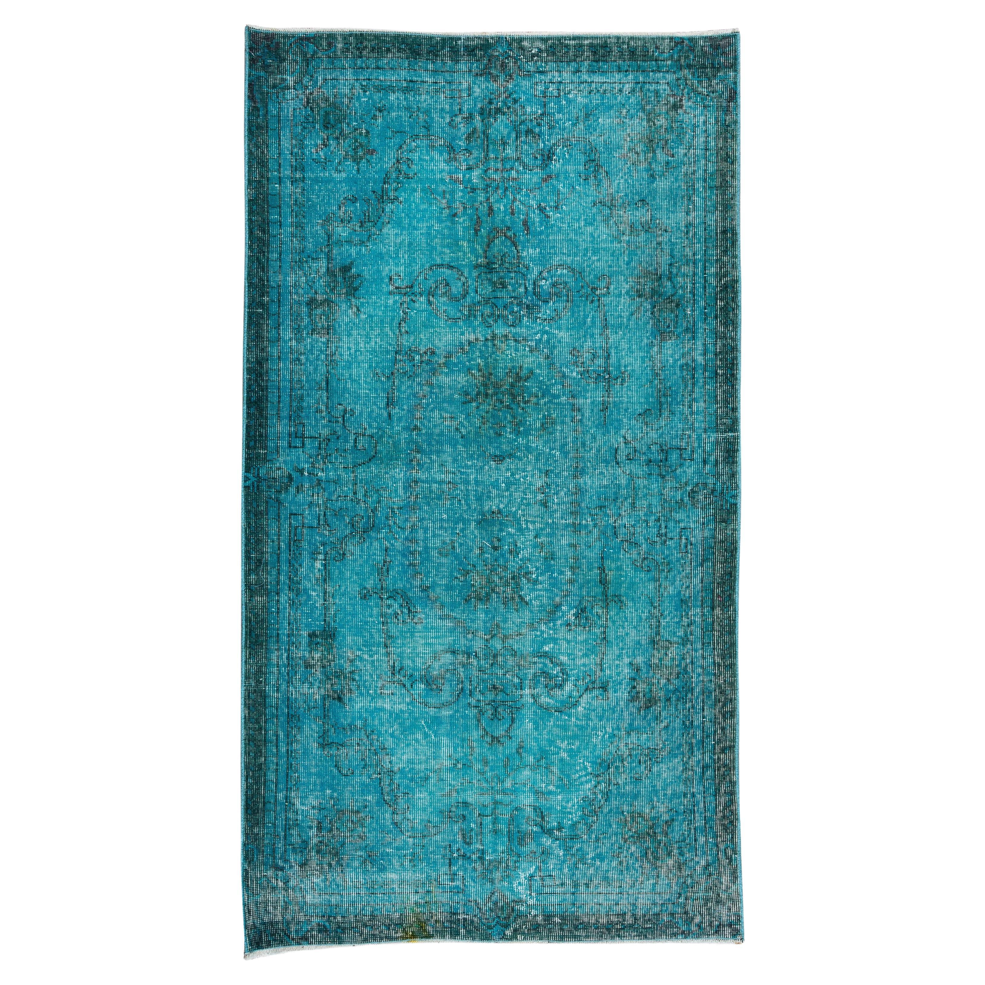 Handmade Turkish Rug in Teal Blue & Turquoise, Ideal 4 Modern Interiors For Sale