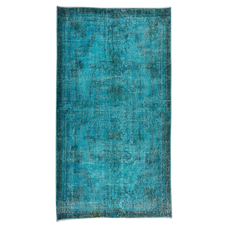 Handmade Turkish Rug in Teal Blue and Turquoise, Ideal 4 Modern