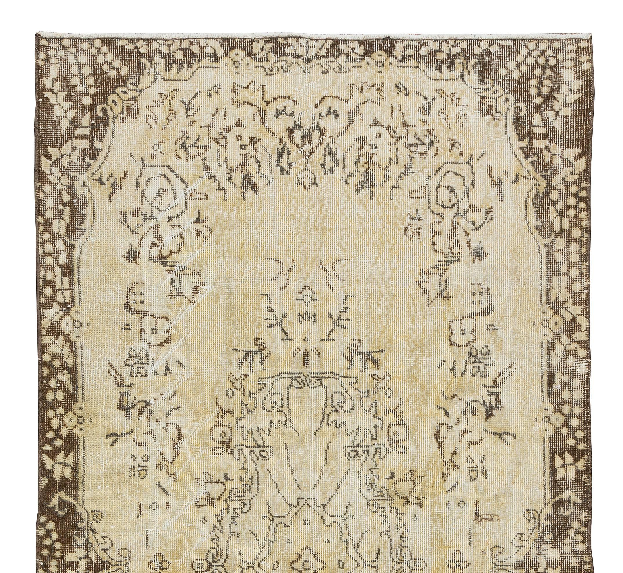 Hand-Woven Handmade Turkish Rug, Mid-Century Baroque Design Carpet in Muted Colors For Sale