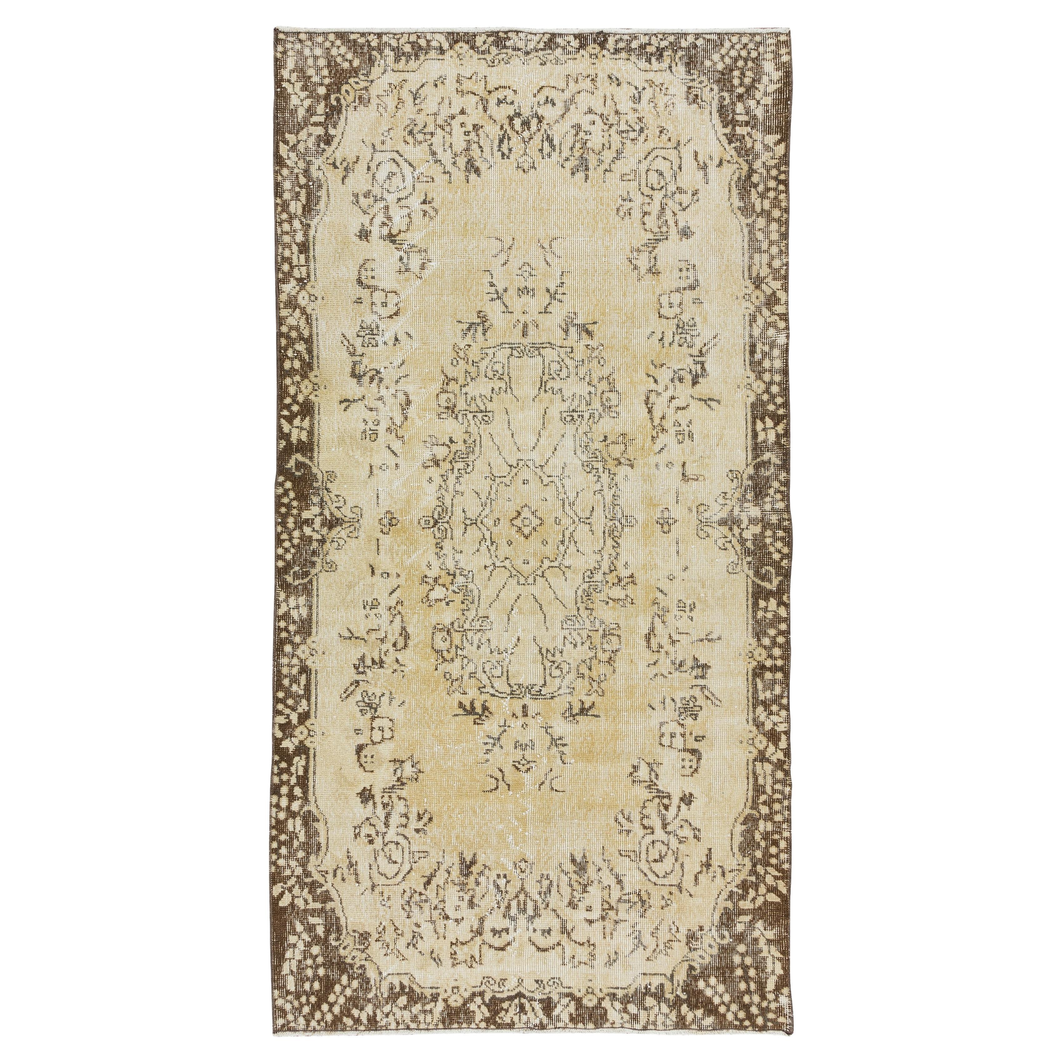 3.8x7 Ft Handgefertigter türkischer Teppich, Barock-Teppich in gedämpften Farben, Mitte des Jahrhunderts im Angebot