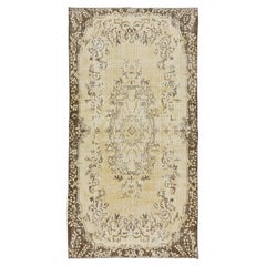3.8x7 Ft Handgefertigter türkischer Teppich, Barock-Teppich in gedämpften Farben, Mitte des Jahrhunderts