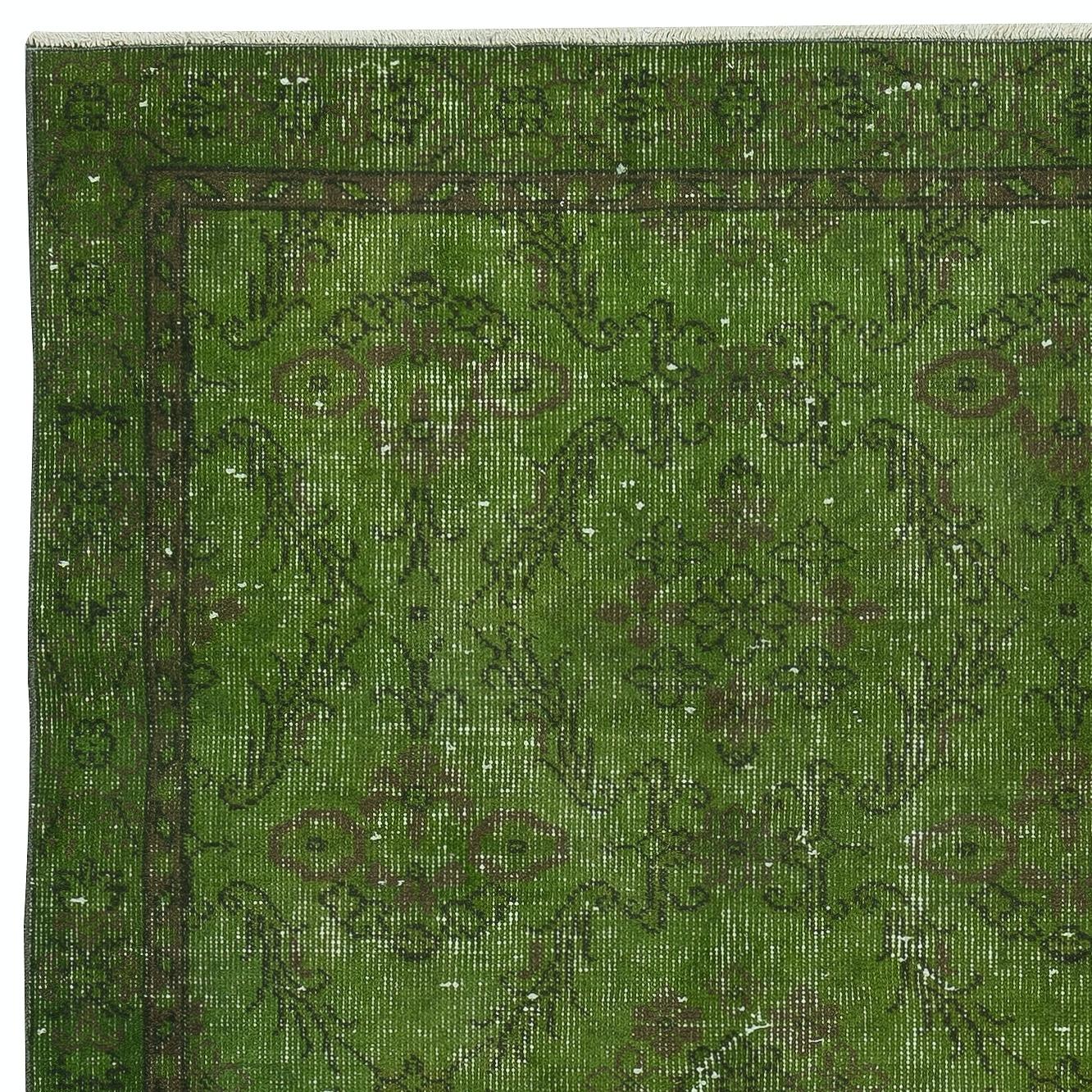 Turco 3.8x7 Ft Tappeto d'accento moderno in lana turca annodata a mano in colore verde in vendita