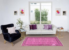3.8x7 ft Pink Floral Pattern Accent Rug, Turkish Vintage Hand Knotted Carpet