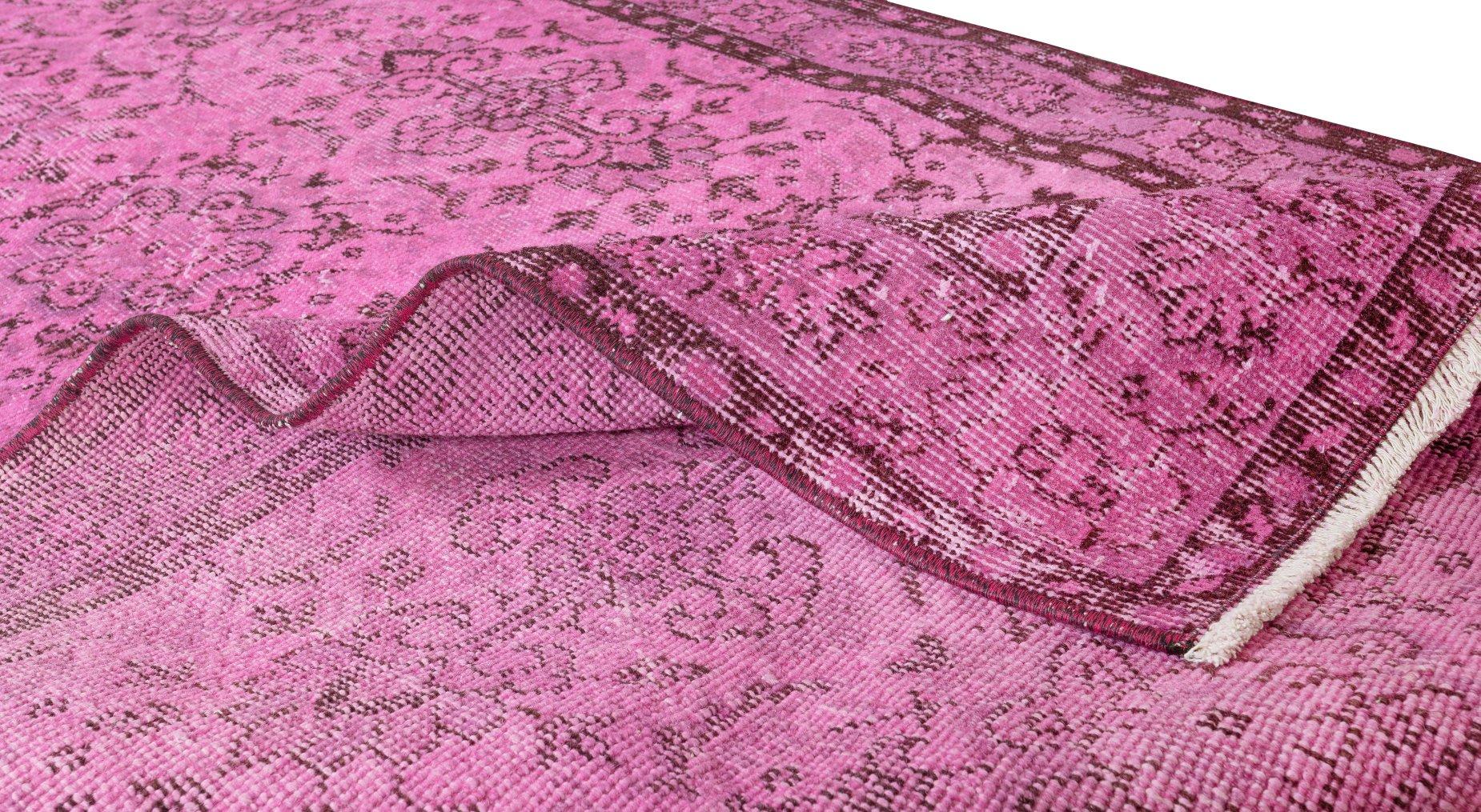 Modern Pink Floral Pattern Accent Rug, Turkish Vintage Hand Knotted Carpet For Sale