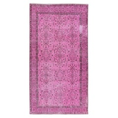 3.8x7 ft Rosa Teppich mit Blumenmuster und Akzent, türkischer handgeknüpfter Vintage-Teppich