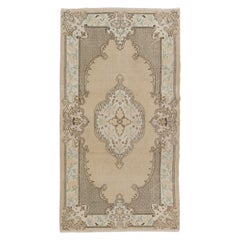 3,8x7 ft Vintage Anatolischer Oushak-Akzent-Teppich, handgefertigt, Bodenbezug