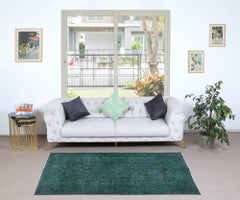 3.8x7 Ft Vintage Green Accent Rug, Handwoven and Handknotted in Turkey