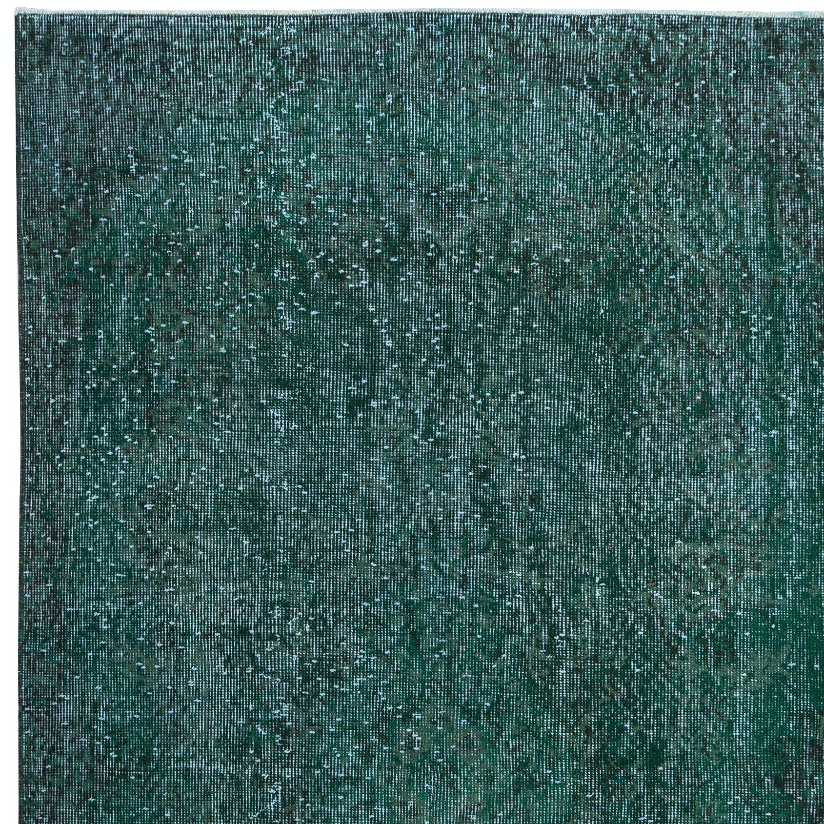 Turkish 3.8x7 Ft Vintage Green Accent Rug, Handwoven and Handknotted in Turkey For Sale