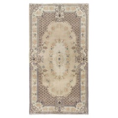 3.8x7 Ft Vintage Hand-Knotted Aubusson-Inspired Turkish Wool Rug 