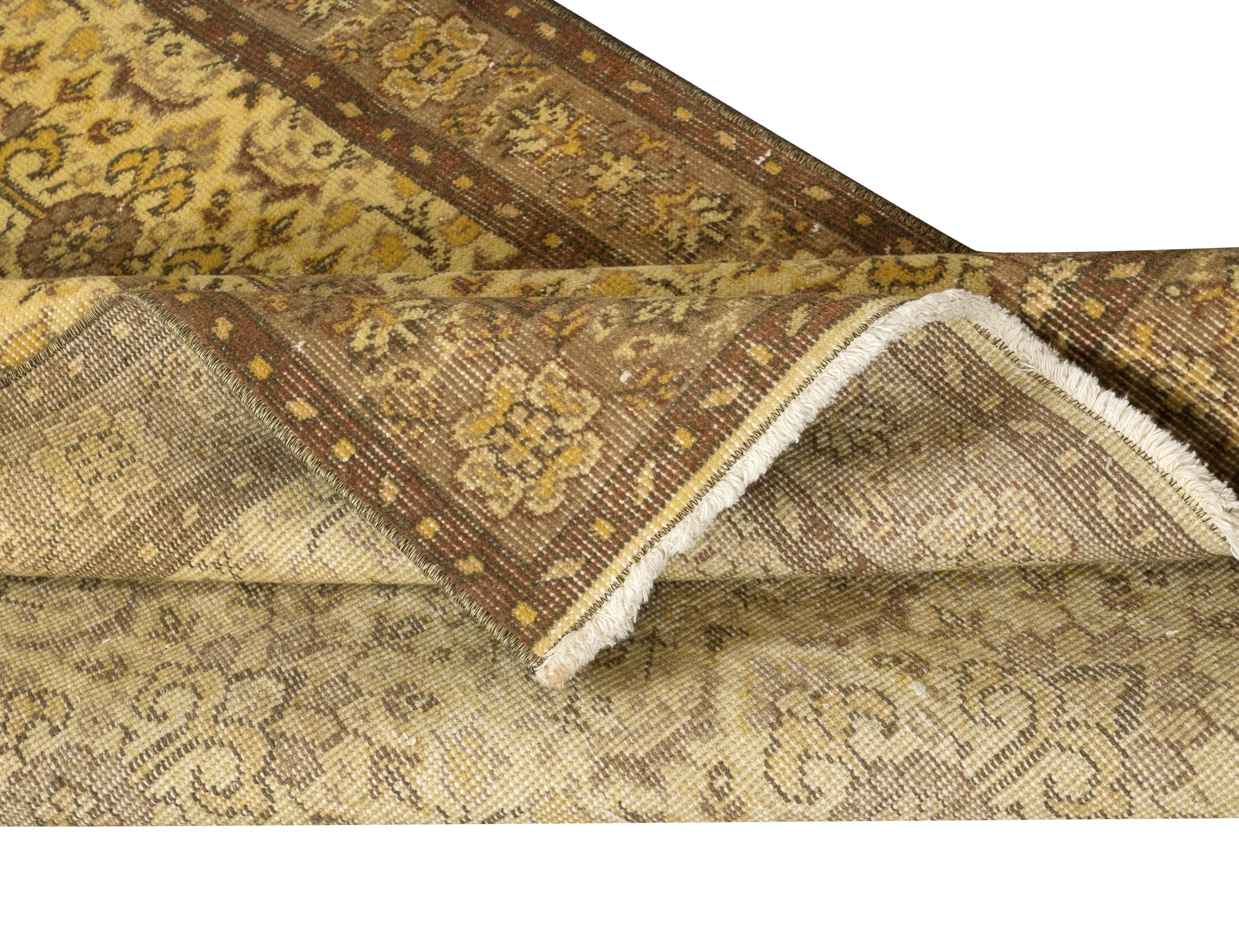 3.8x7 Ft Alfombra turca vintage hecha a mano teñida en amarillo 4 Interiores modernos Moderno en venta