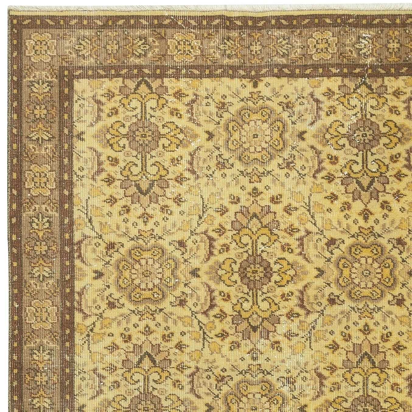 3.8x7 Ft Alfombra turca vintage hecha a mano teñida en amarillo 4 Interiores modernos Turco en venta