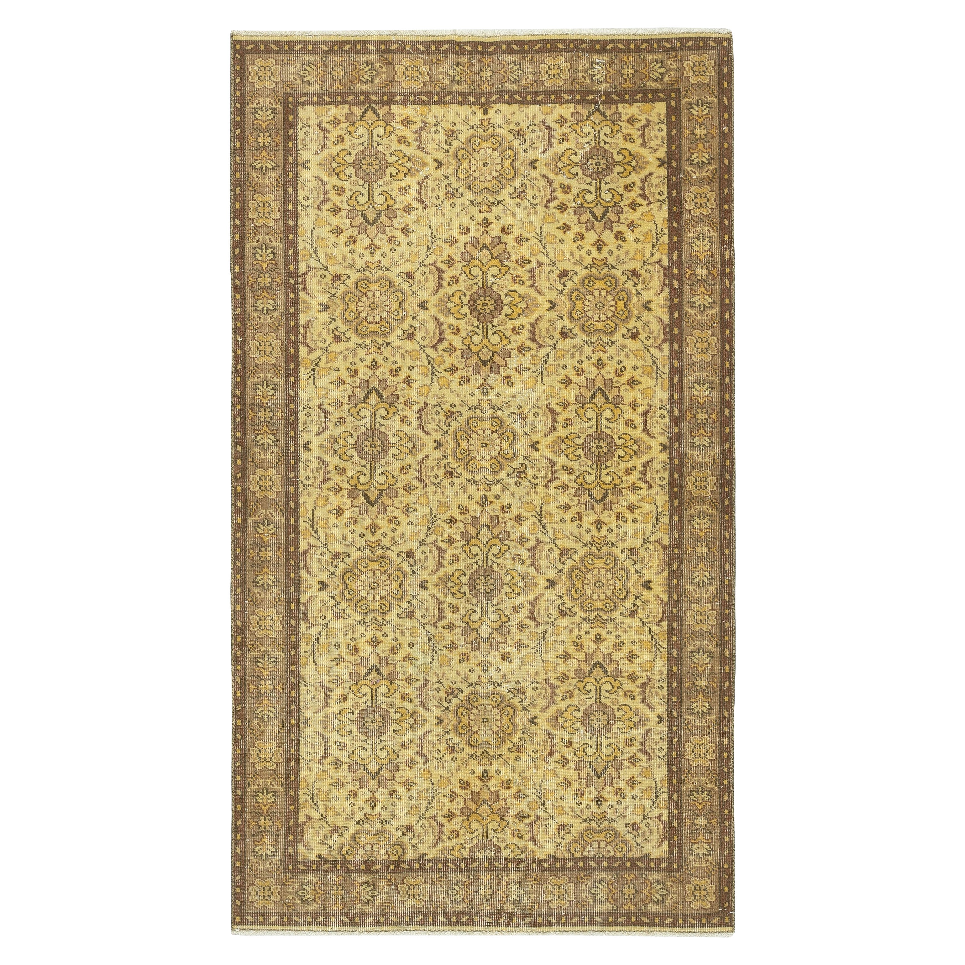 3.8x7 Ft Vintage Handmade Turkish Area Rug dyed in Yellow 4 Modern Interiors