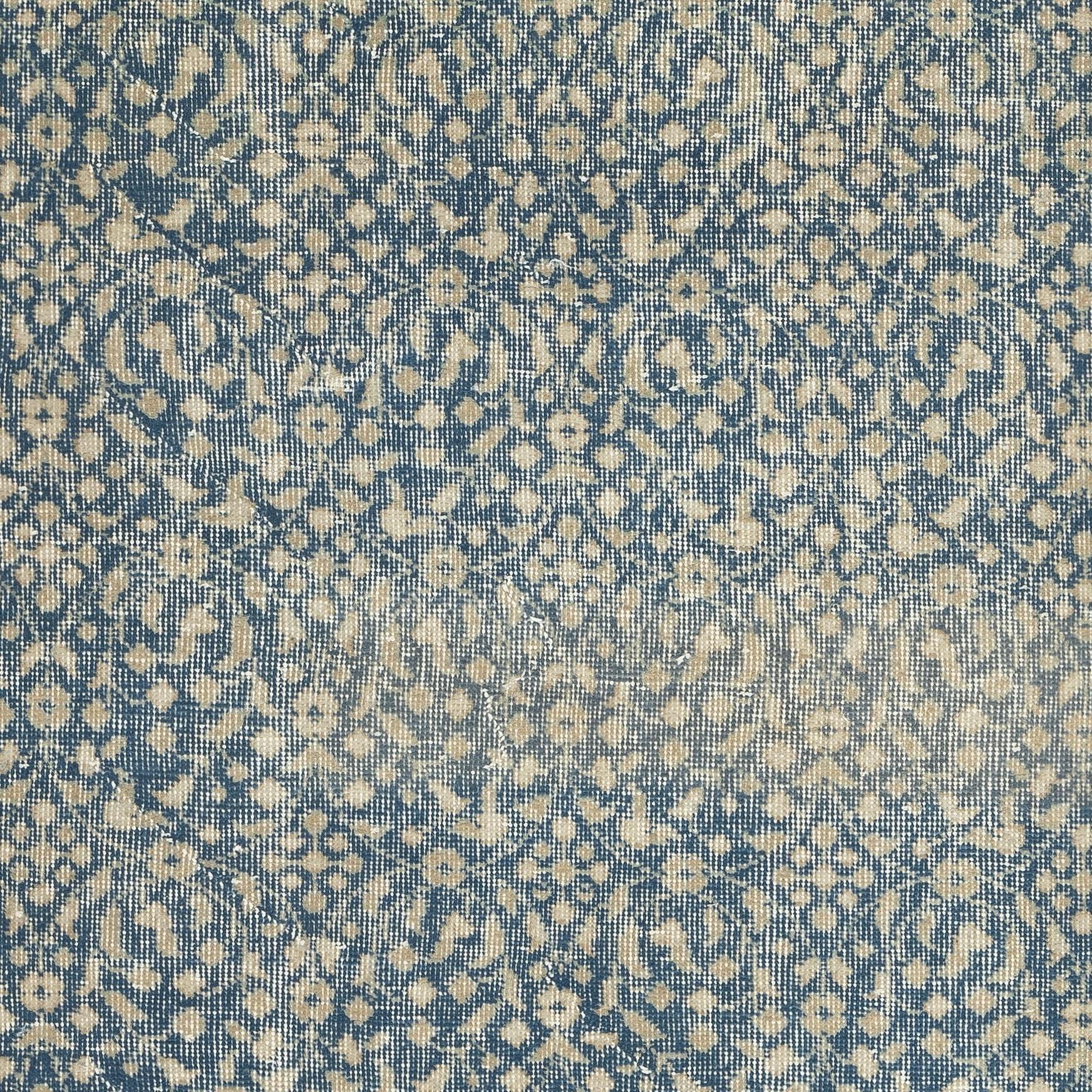 Hand-Knotted 3.8x7 Ft Vintage Handmade Turkish Blue Wool Accent Rug with Floral Design For Sale