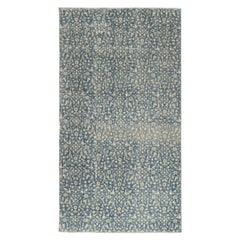 3.8x7 Ft Vintage Handmade Türkisch Blau Wolle Akzent Teppich mit floralen Design