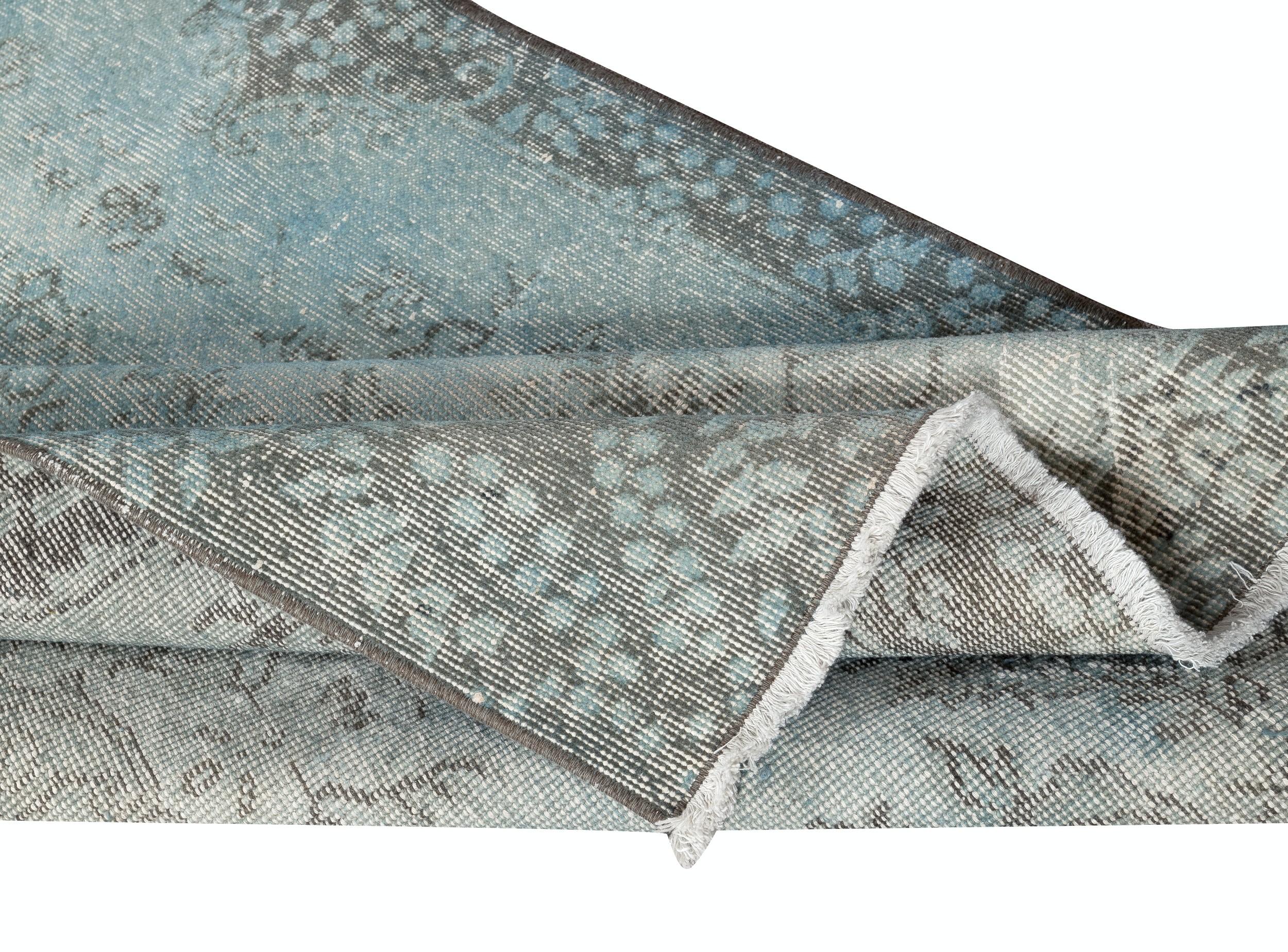 Hand-Knotted 3.8x7 Ft Vintage Handmade Turkish Rug in Redyed Light Blue for Modern Interiors For Sale