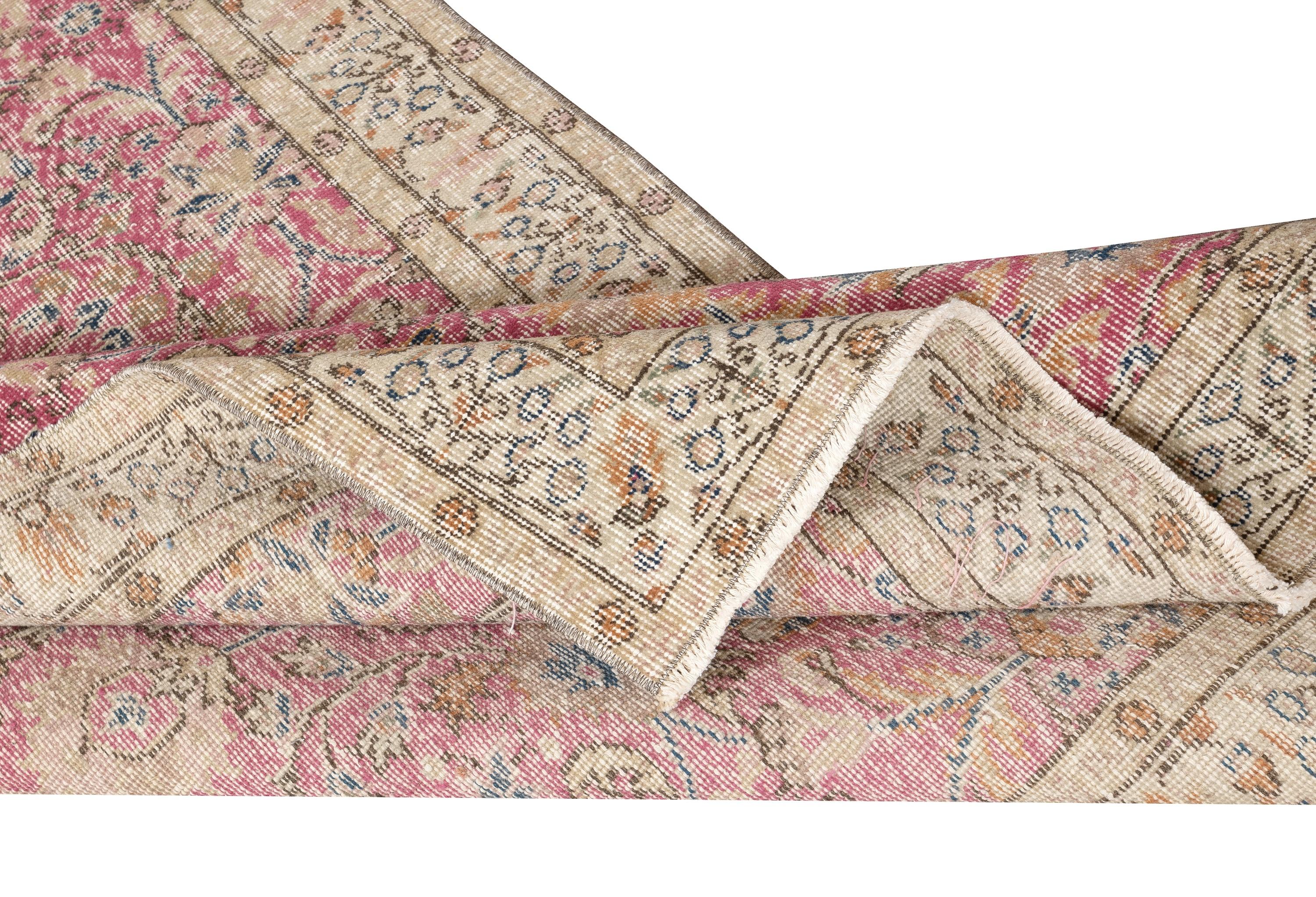 3.8x7 Ft Vintage Handmade Türkische Wolle Teppich mit Blumenmuster für Wohnzimmer (Rustikal) im Angebot