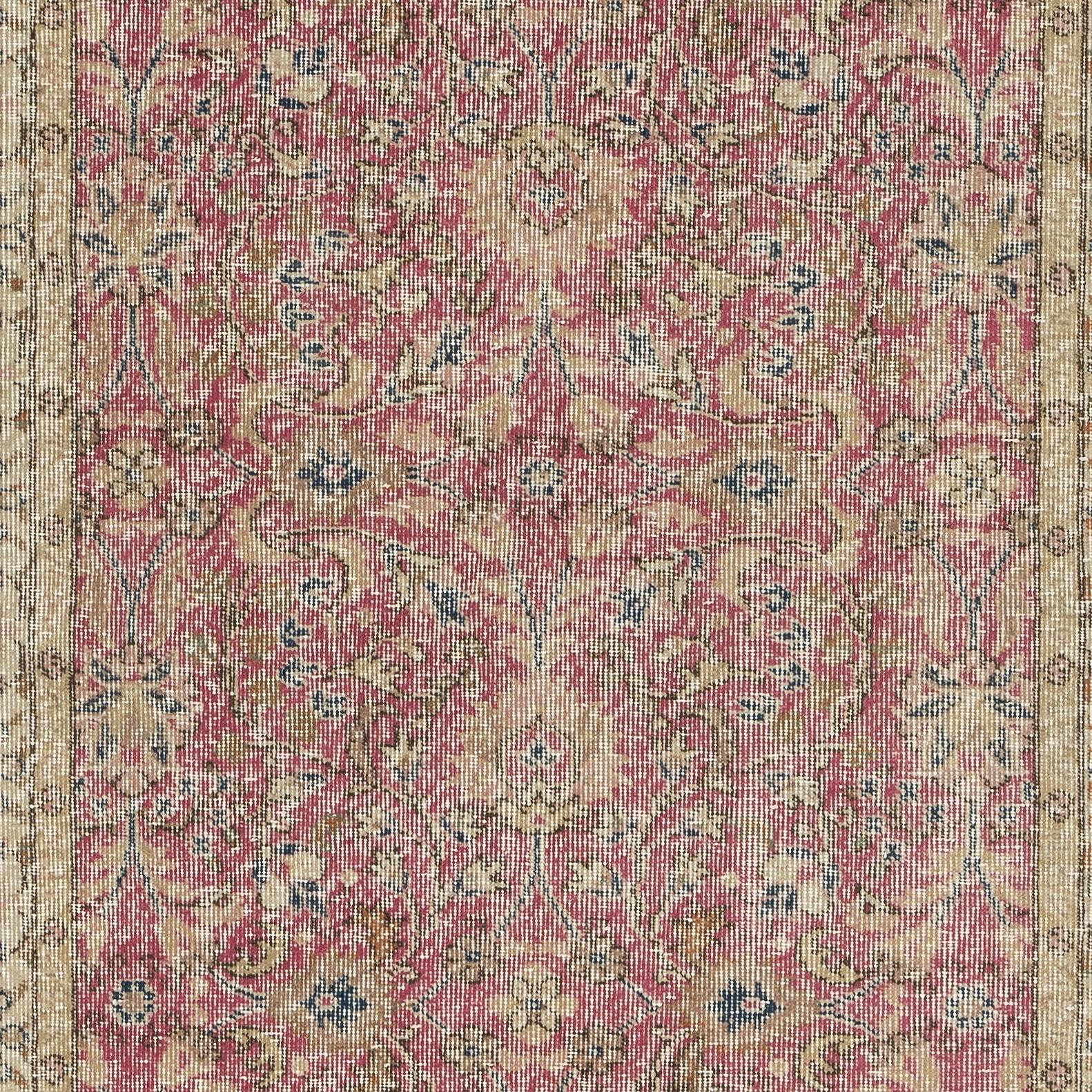 3.8x7 Ft Vintage Handmade Türkische Wolle Teppich mit Blumenmuster für Wohnzimmer (Handgeknüpft) im Angebot