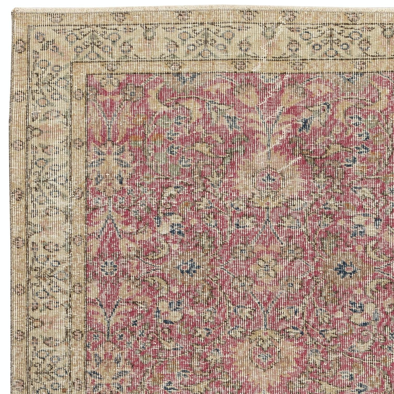 3.8x7 Ft Vintage Handmade Türkische Wolle Teppich mit Blumenmuster für Wohnzimmer im Zustand „Gut“ im Angebot in Spring Valley, NY