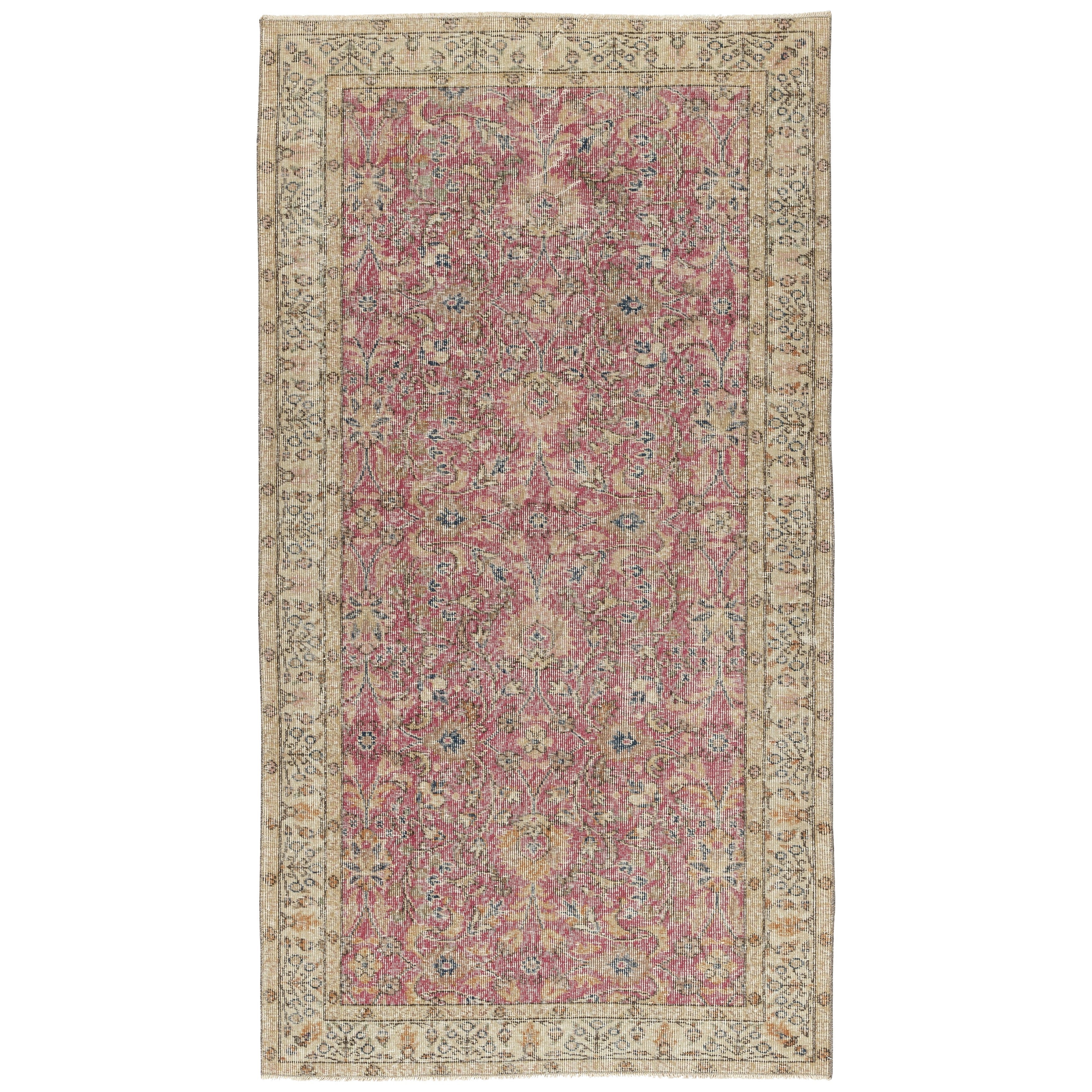 3.8x7 Ft Vintage Handmade Turkish Wool Rug with Floral Pattern for Living Room (Tapis de laine turque à motifs floraux fait à la main pour le salon)