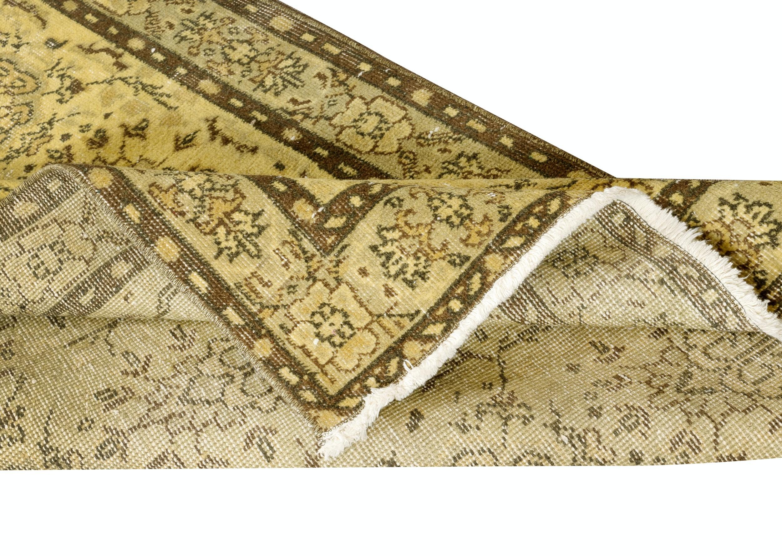 Modern 3.8x7 Ft Vintage Turkish Area Rug redyed in Yellow Color for modern interiors For Sale