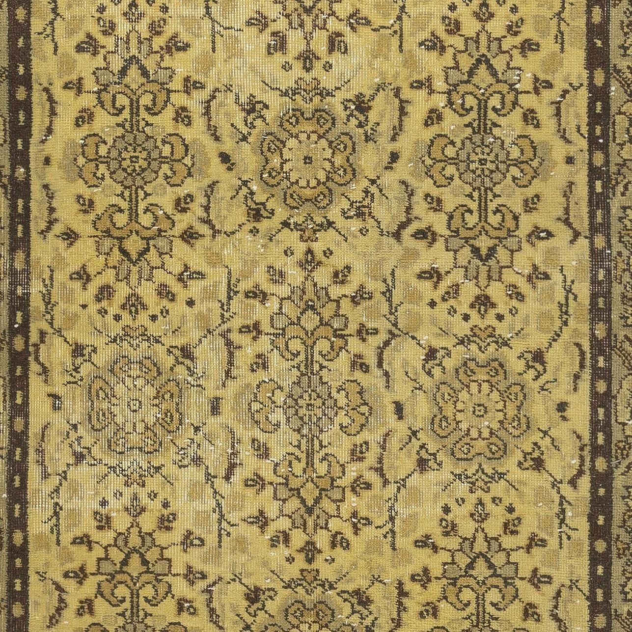 3.8x7 Ft Vintage Turkish Area Rug redyed in Yellow Color for modern interiors In Good Condition For Sale In Spring Valley, NY