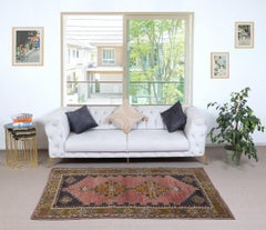 3.8x7 Ft Vintage Turkish Rug for Country Homes & Tribal Interiors, 100% Wool