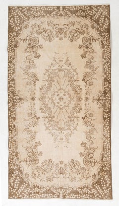3.8x7 Ft Vintage Turkish Wool Rug. Beige & Brown Colors. Handknotted Accent Rug