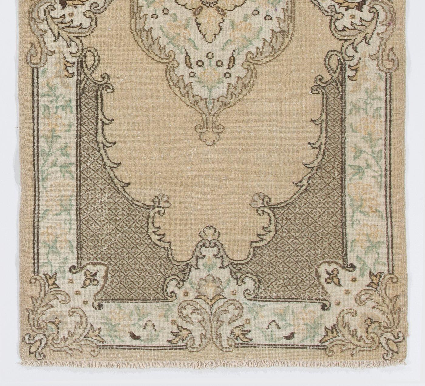 Oushak 5.5x8.7 Ft French Aubusson Inspired Vintage Hand-Knotted Turkish Wool Accent Rug For Sale