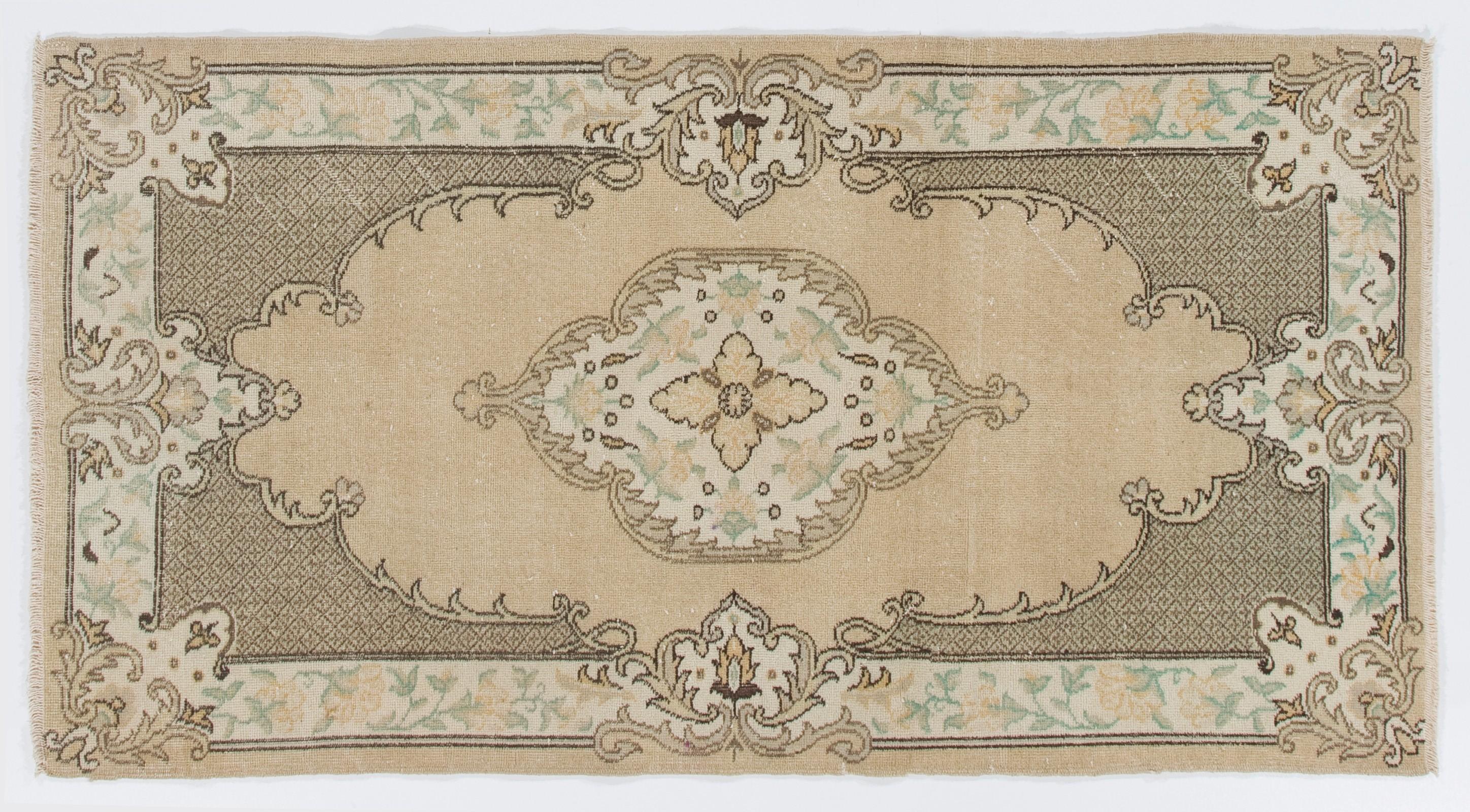 20th Century 5.5x8.7 Ft French Aubusson Inspired Vintage Hand-Knotted Turkish Wool Accent Rug For Sale